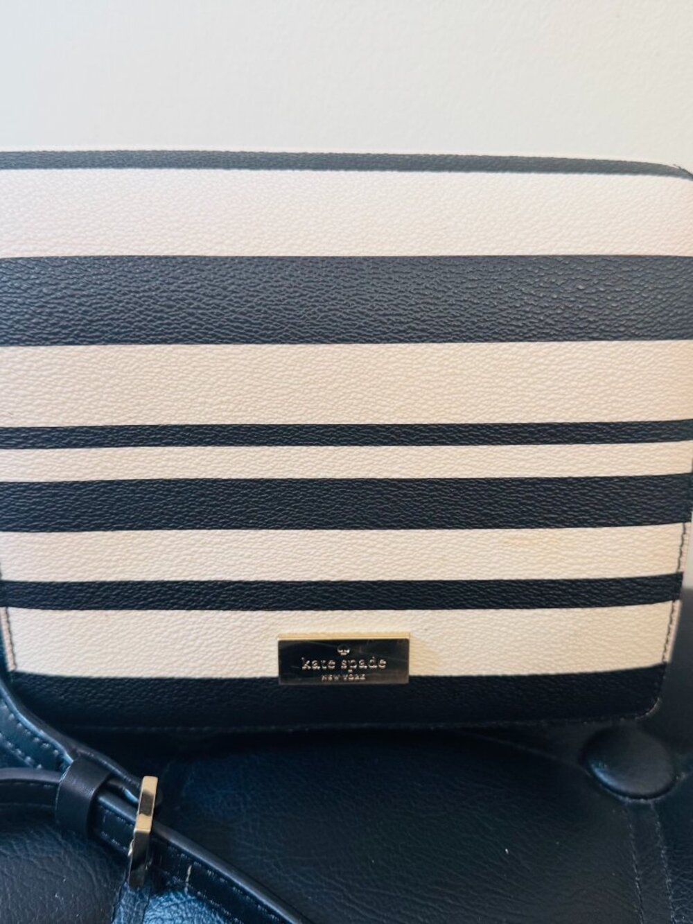Kate Spade Limited Edition Black & White Striped Leather Crossbody Bag